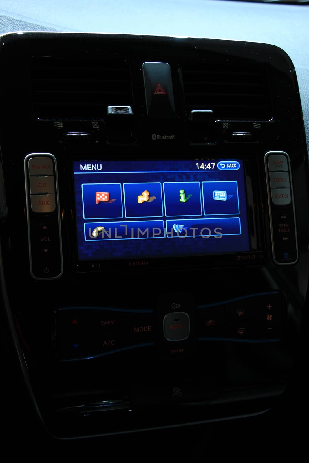 Digital dashboard of a modern car, showing all different functions