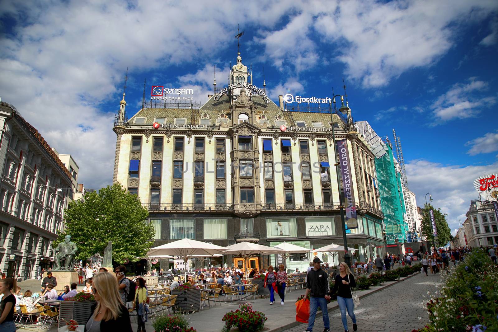 OSLO, NORWAY - AUGUST 18, 2016: People walk Oslo's main street K by vladacanon