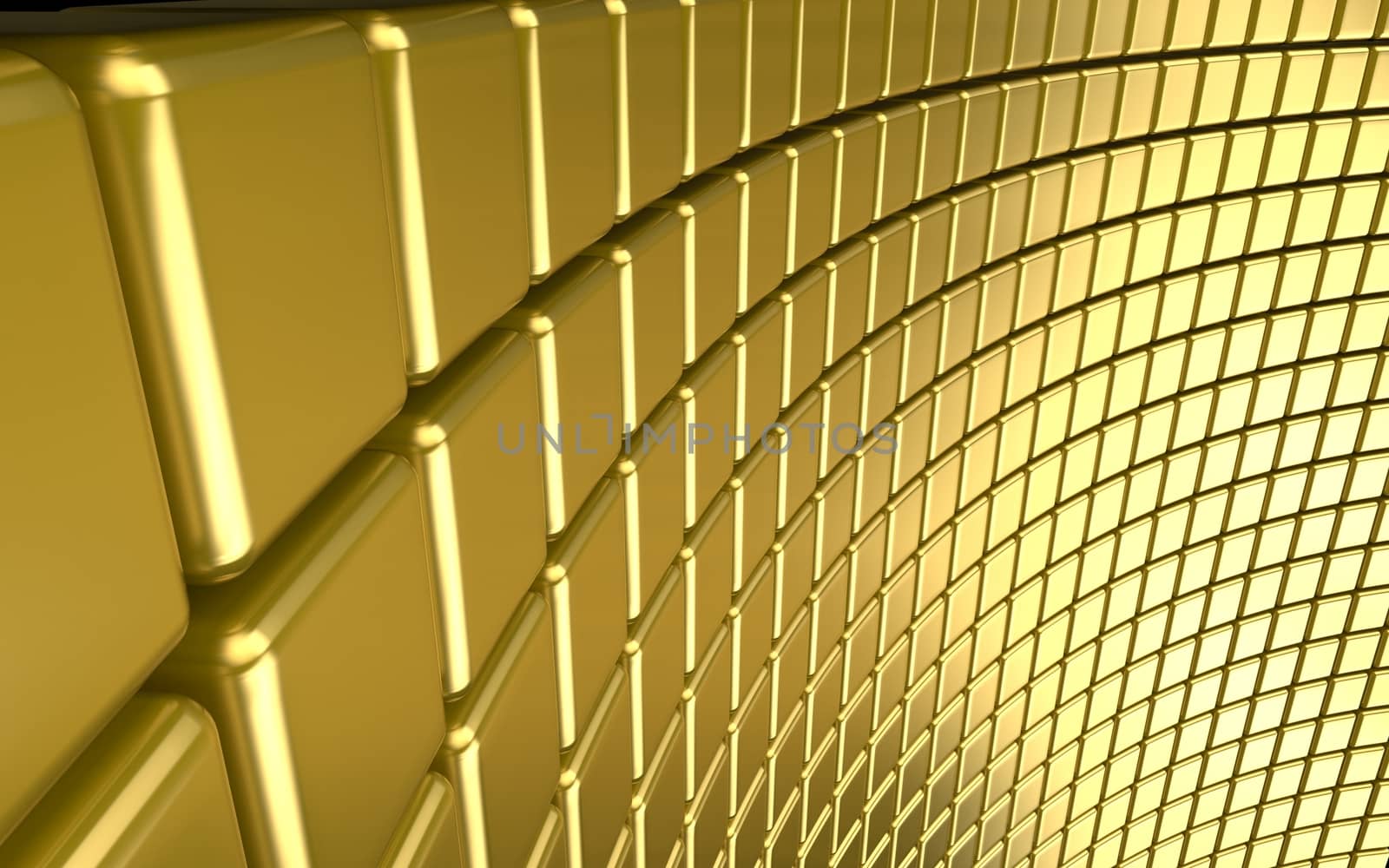 Abstract golden background curved made of glossy cubes arranged 3D render