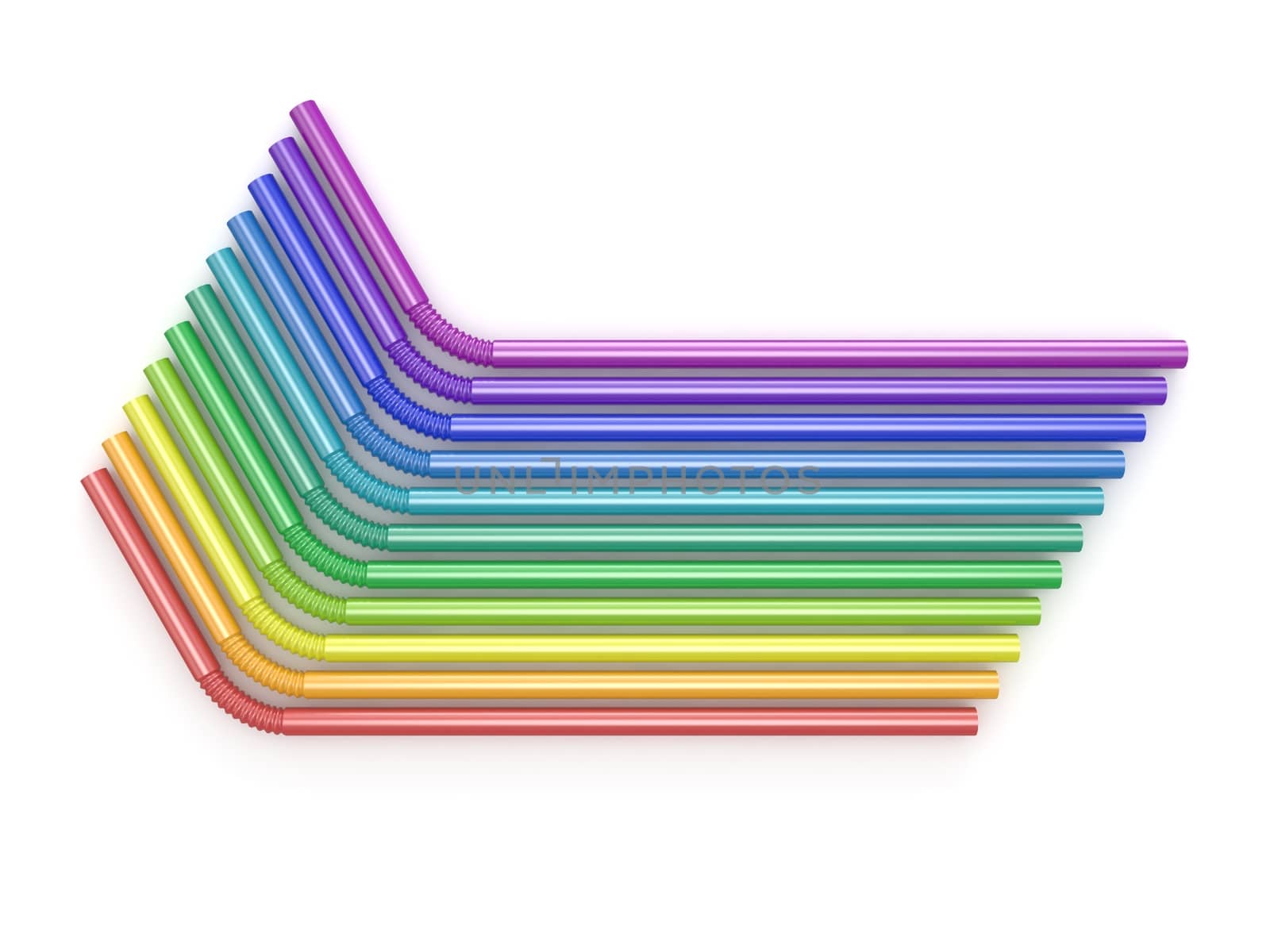 Drinking straws rainbow colors. Arranged, top view. 3D render illustration isolated on white background