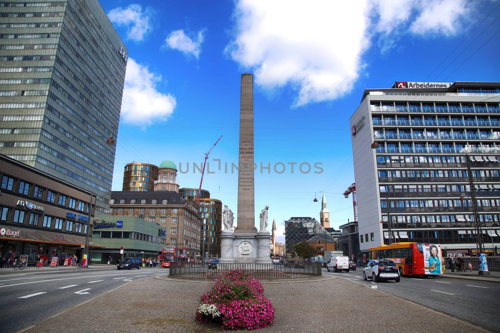 COPENHAGEN, DENMARK - AUGUST 16, 2016: The Liberty Memorial is placed on Vesterbrogade, and was erected in 1779. year in Copenhagen, Denmark on August 16, 2016.