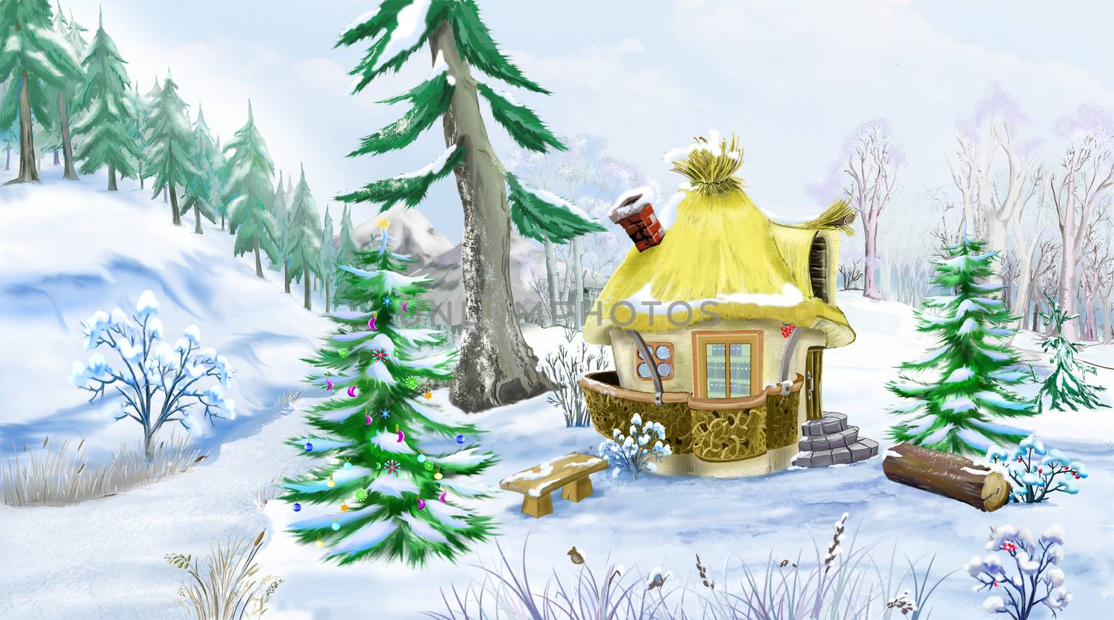 Green Spruces near a Fairy Tale House by Multipedia