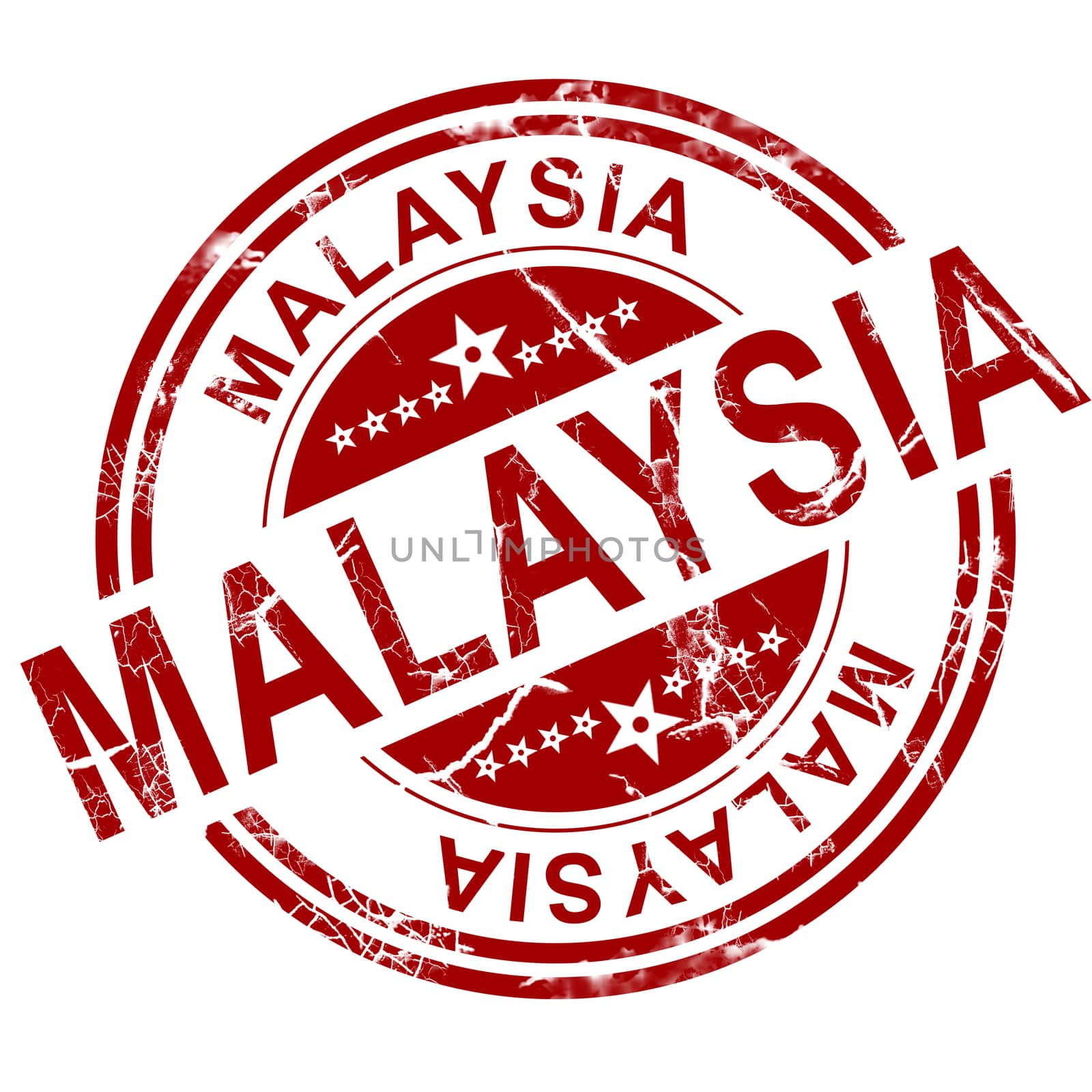 Red Malaysia stamp with white background, 3D rendering
