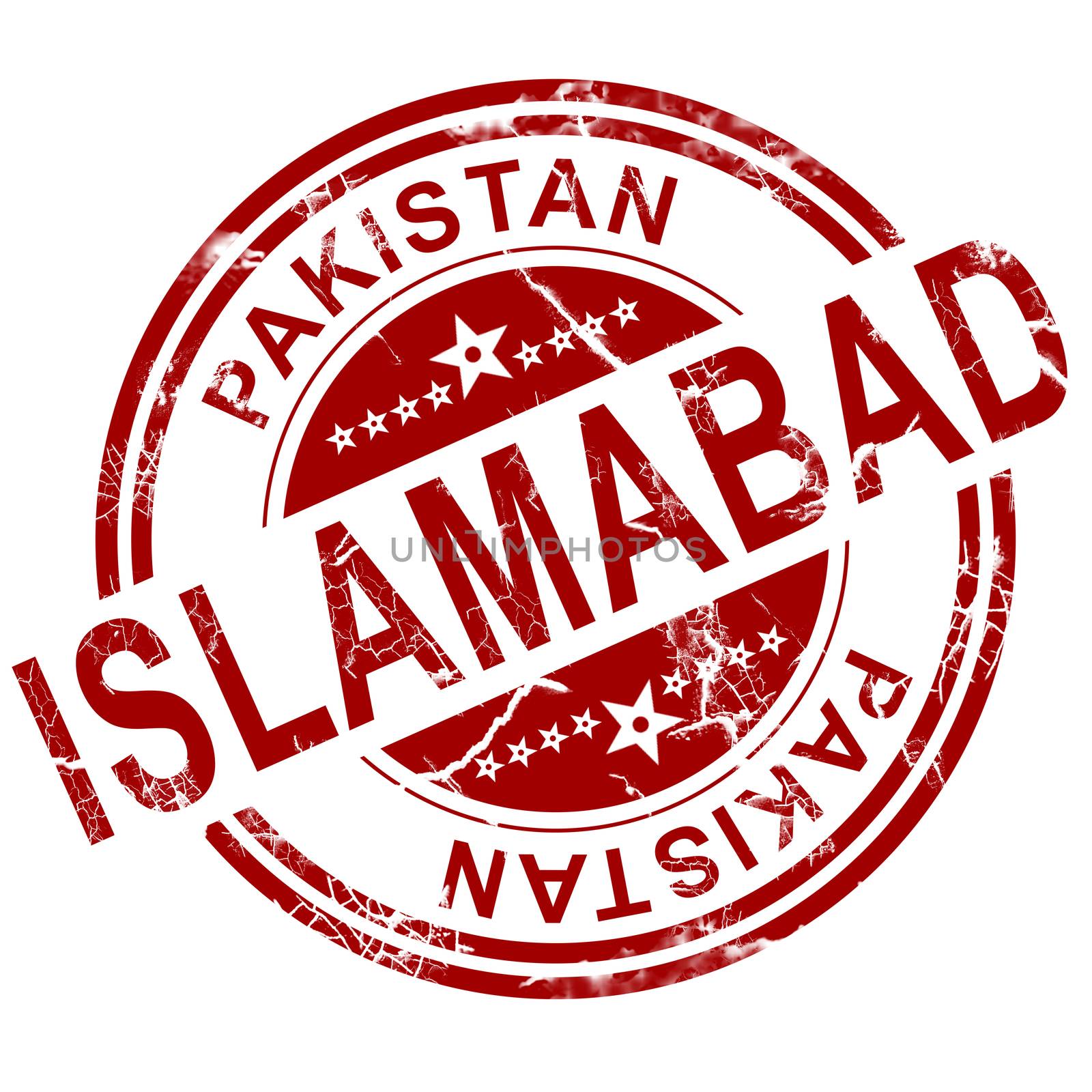Red Islamabad stamp with white background, 3D rendering