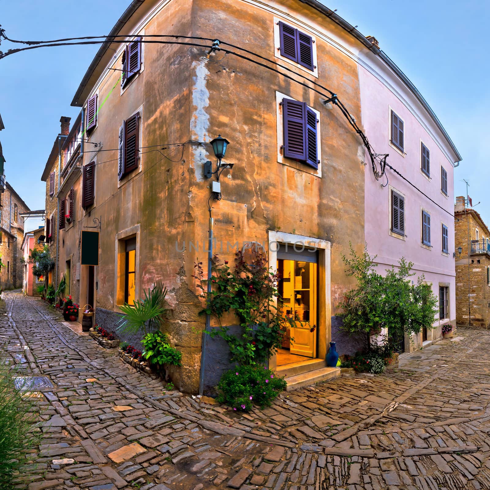 Groznjan medieval village cobbled street by xbrchx