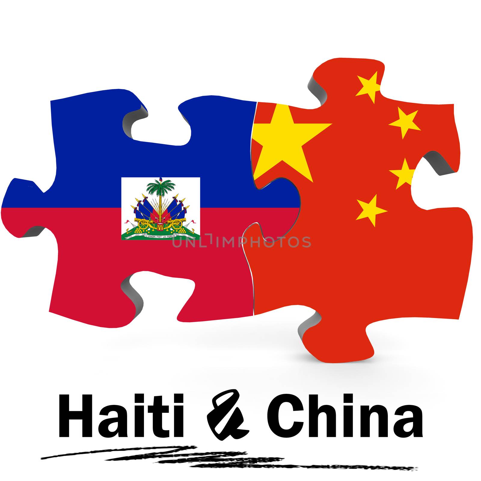 China and Haiti Flags in puzzle isolated on white background, 3D rendering