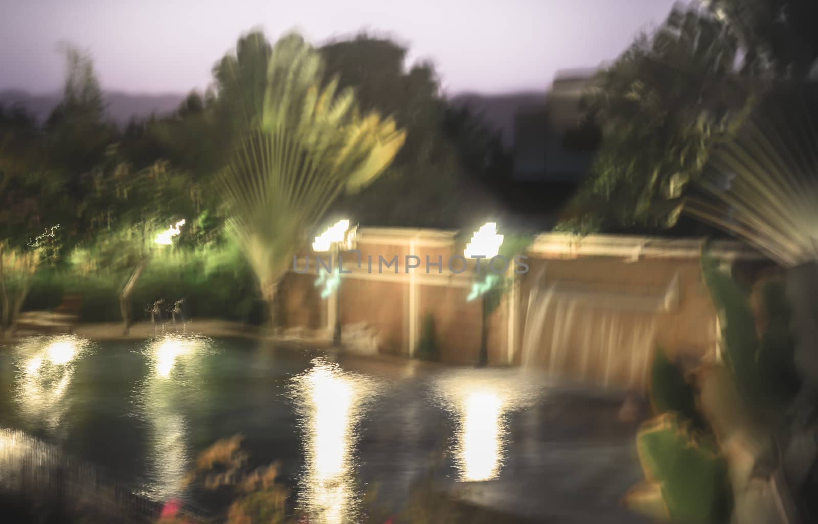 Abstract blur Beautiful luxury village swimming pool at Twilight by metal22