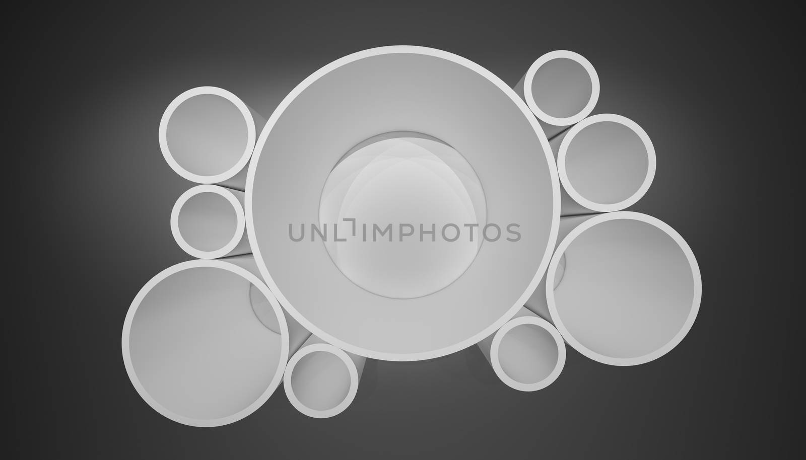 Illuminated circle white shelf for presentations. Gray background. 3D illustration