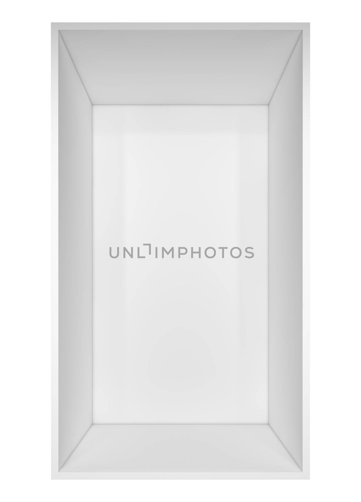 Empty white bookshelf. Isolated on white background. 3D illustration