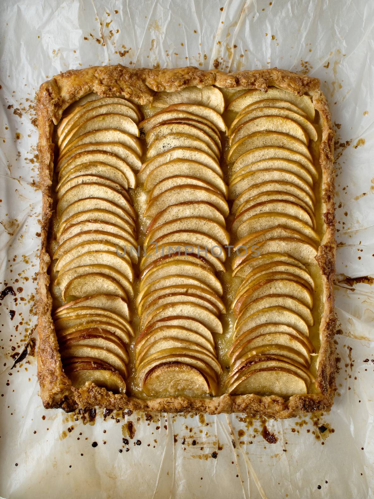 close up of rustic french baked apple galette