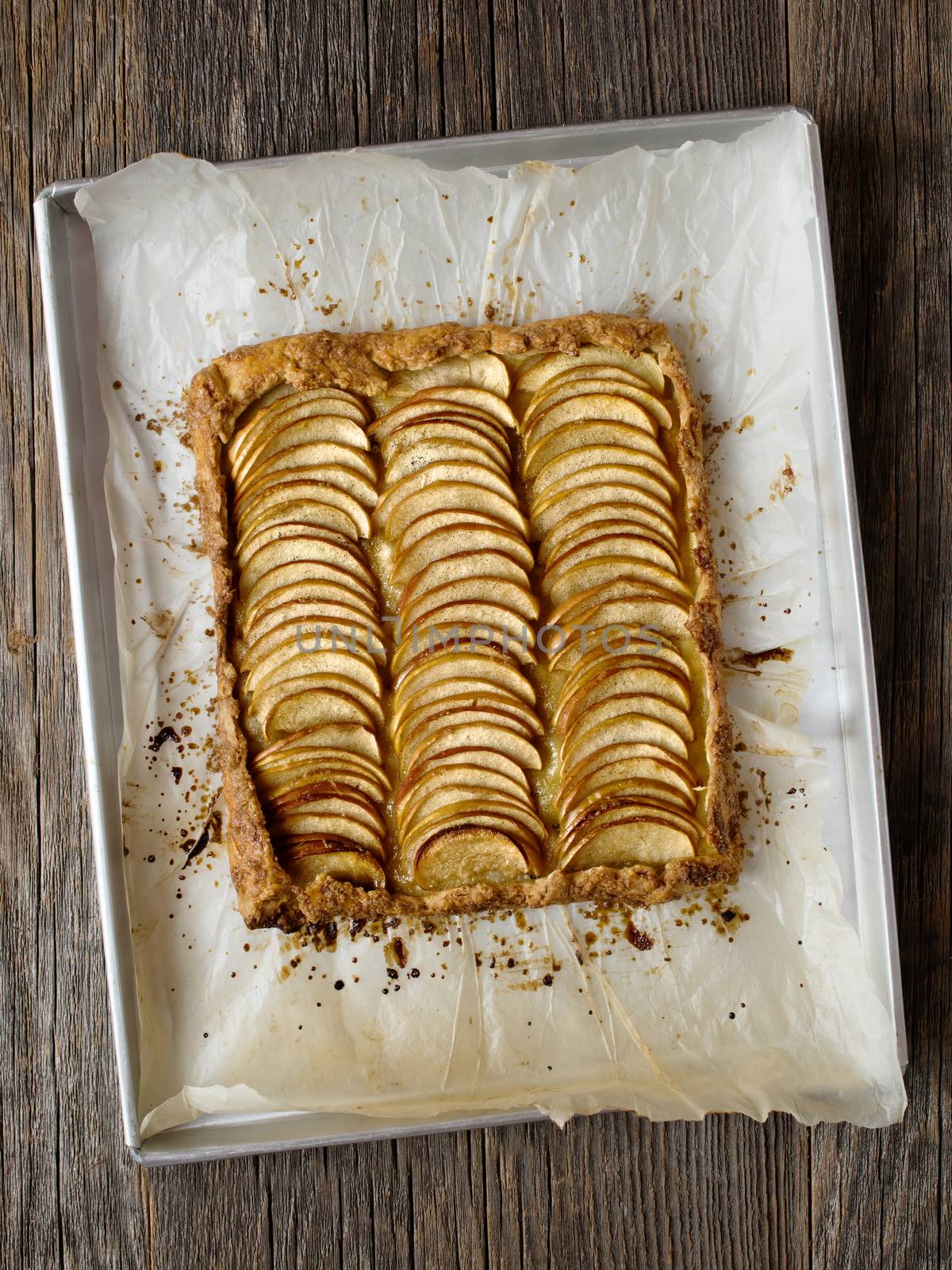 close up of rustic french baked apple galette