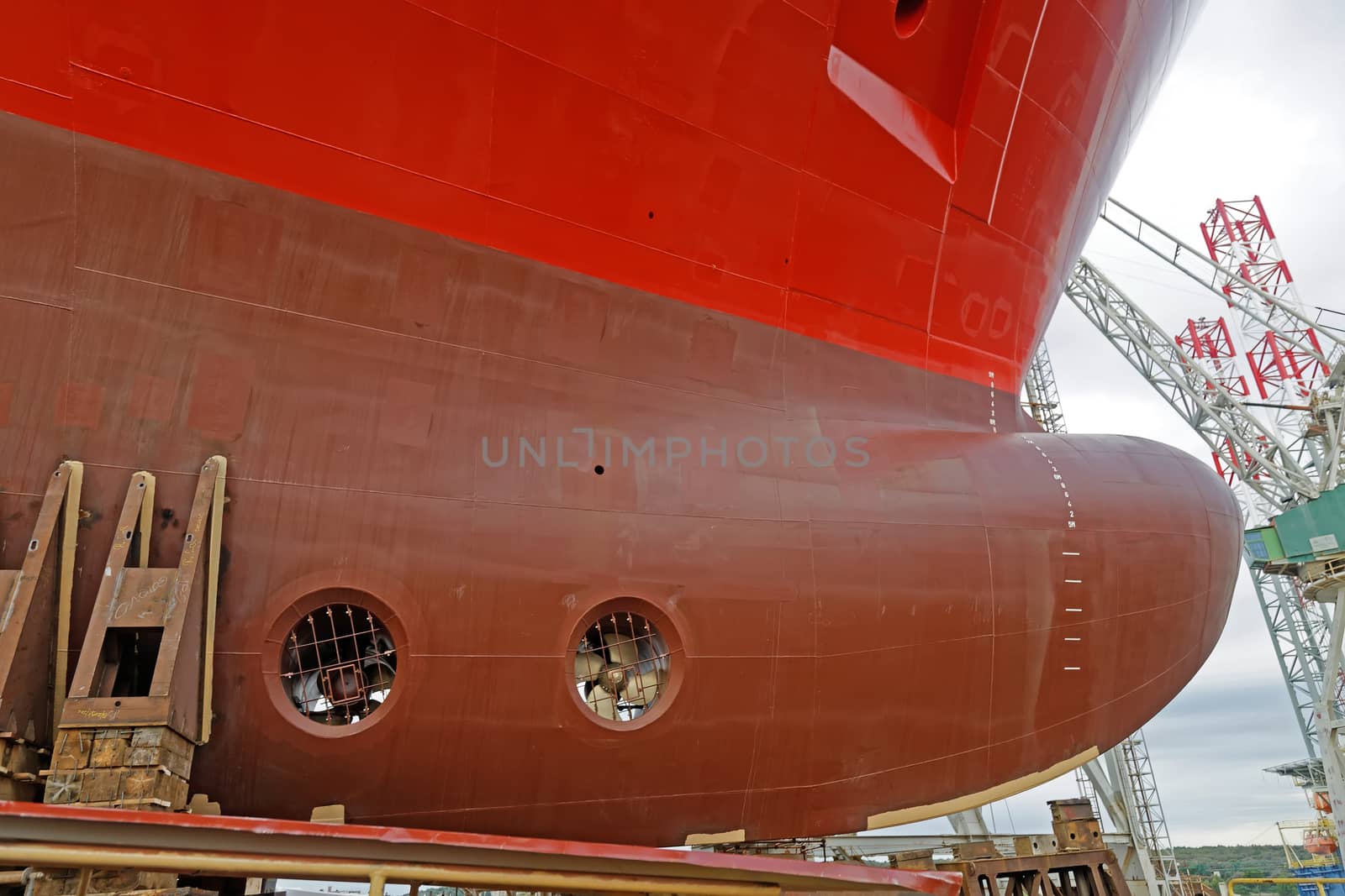 prow of cargo ship before launching