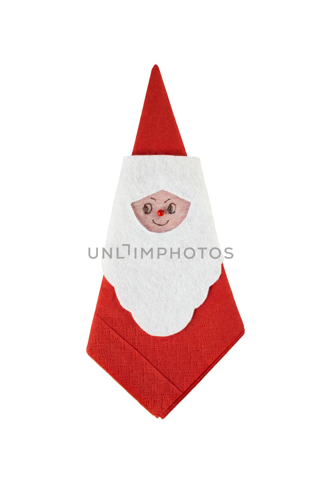 Folded santa claus serviette, isolated on white