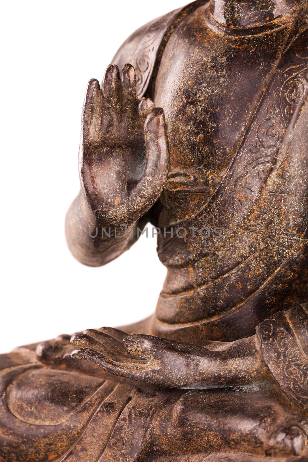 Buddha's hands in position vitarka mudra - close up. by dymov
