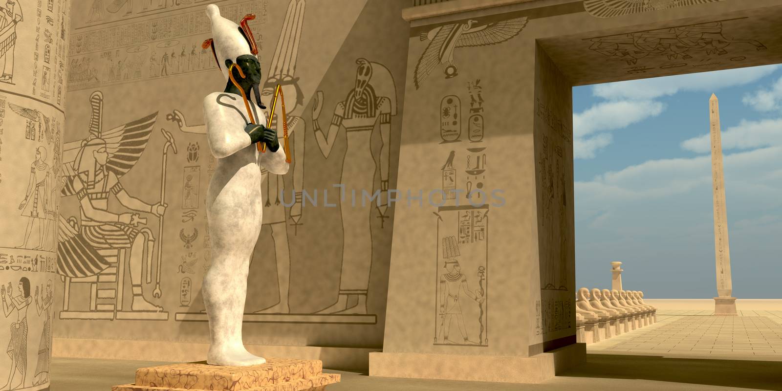 Osiris in Pharaoh's temple was known as an Egyptian god of the afterlife and resurrection.