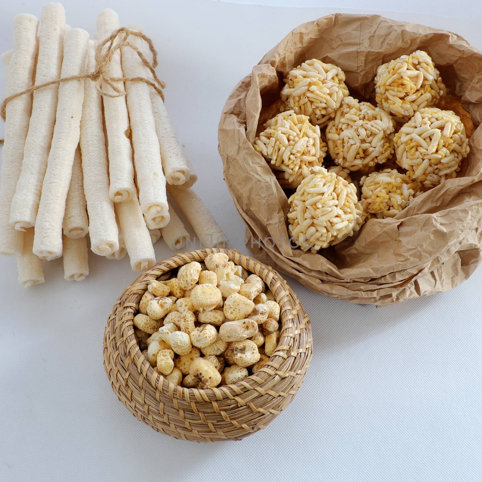 Vietnamese street food, rice cake with many shape, this snack food from grain as rice by make explode