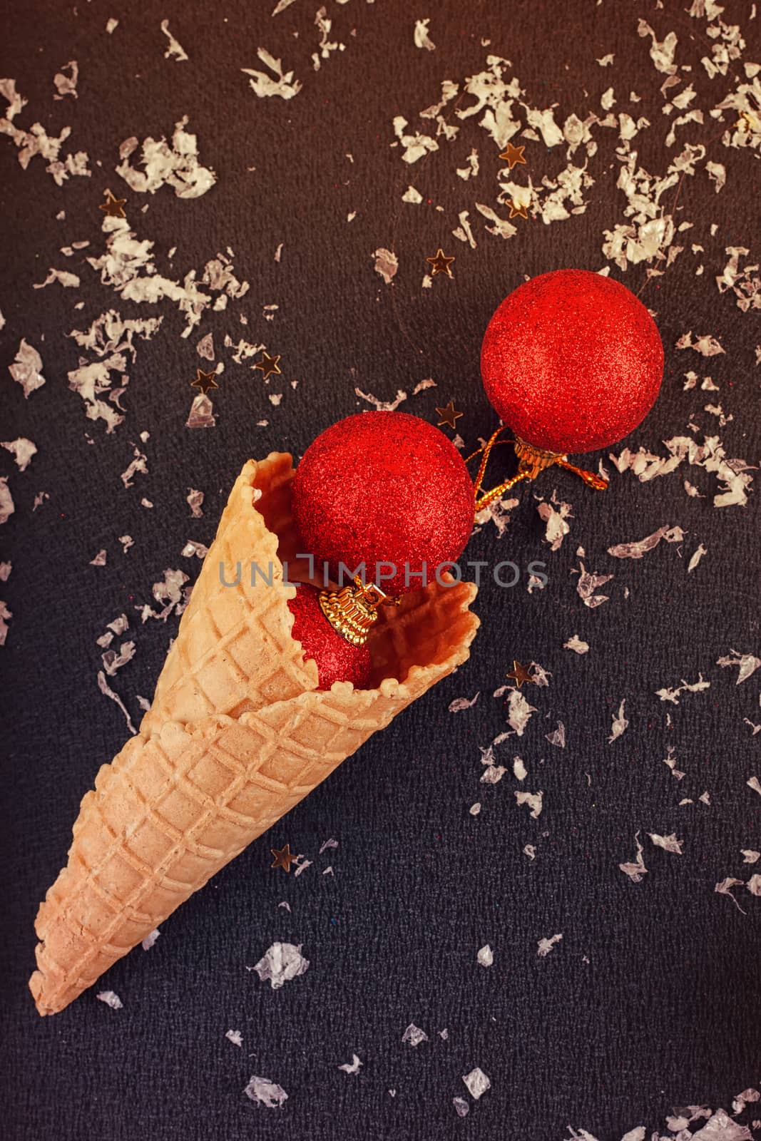 dutch wafers with red new year's ball on the black