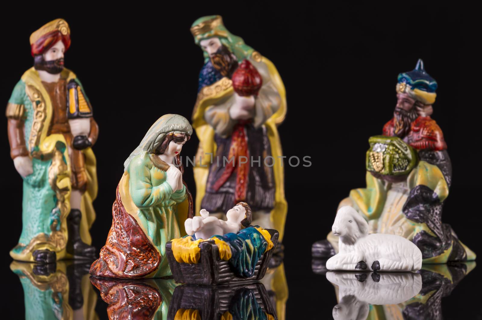 Christmas Manger scene with figurines by manaemedia