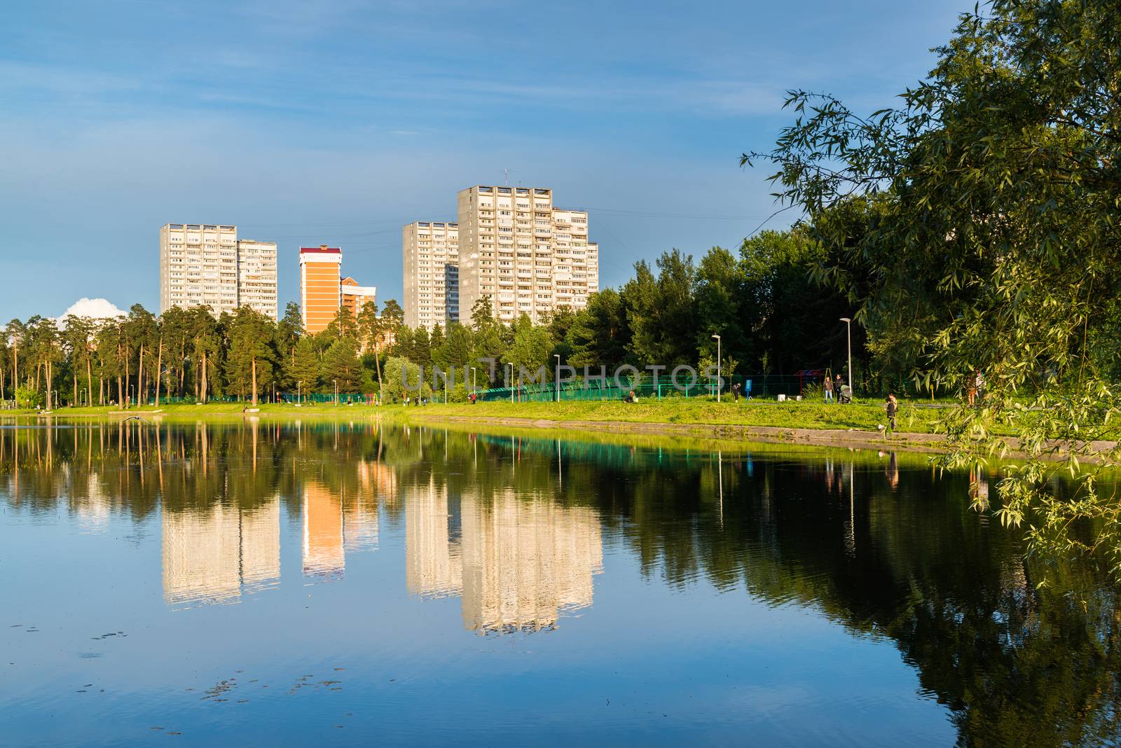 School Lake in sunset light in Zelenograd district of Moscow, Russia by olgavolodina