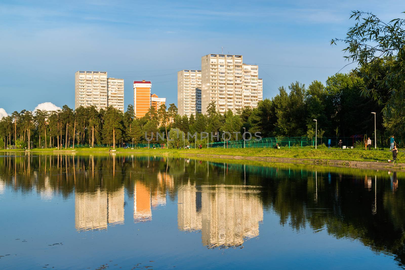 School Lake in sunset light in Zelenograd district of Moscow, Russia by olgavolodina