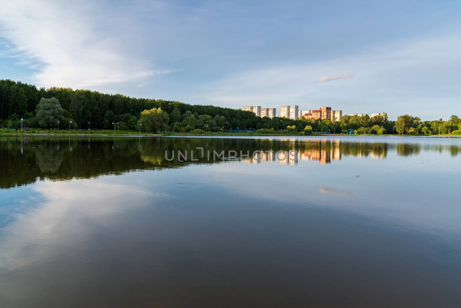 School Lake in sunset light in Zelenograd of Moscow, Russia