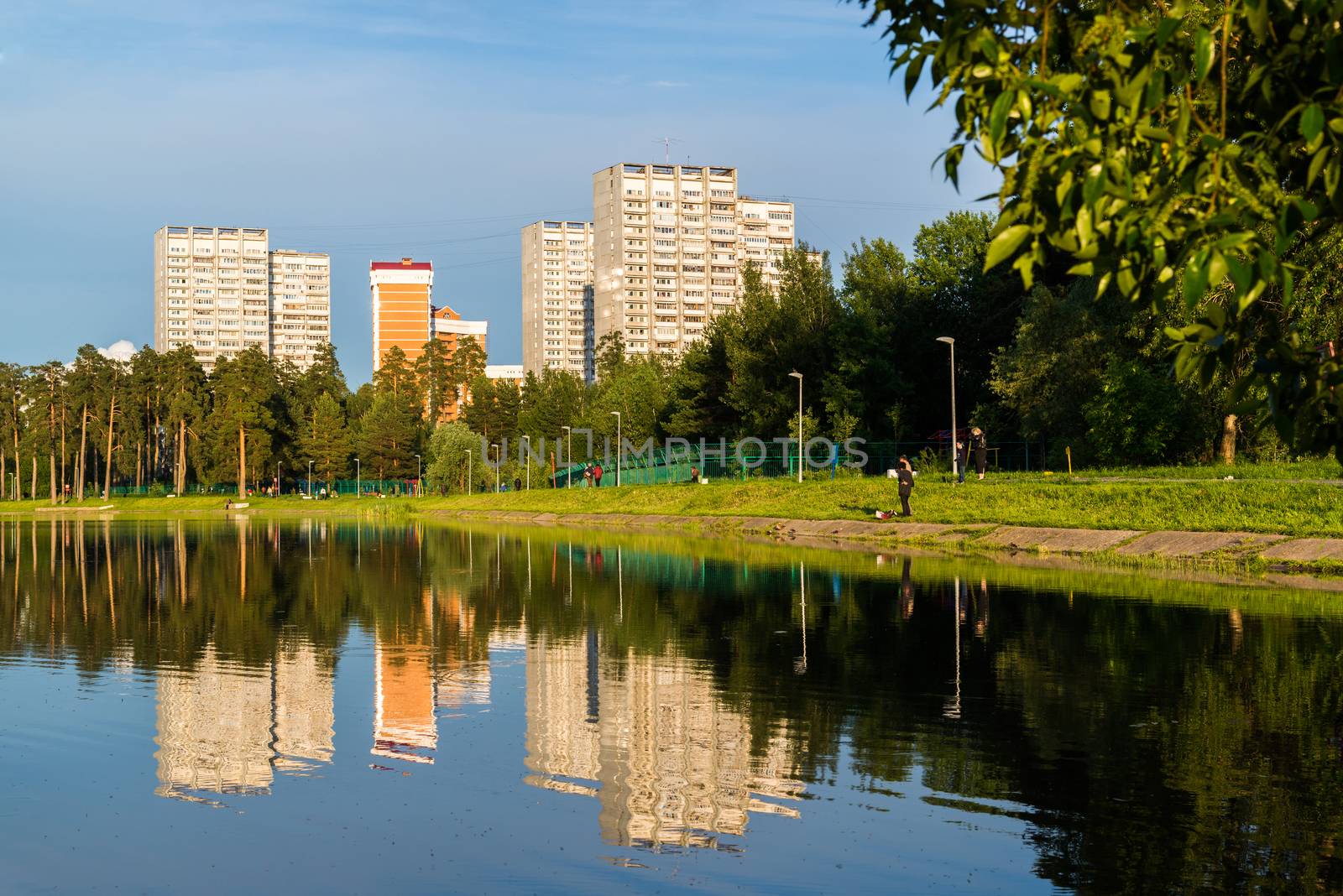 Sunset on the School Lake in Zelenograd district of Moscow, Russia by olgavolodina