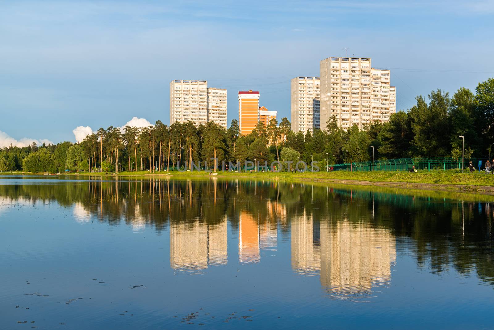 Sunset on the School Lake in Zelenograd district of Moscow, Russia by olgavolodina