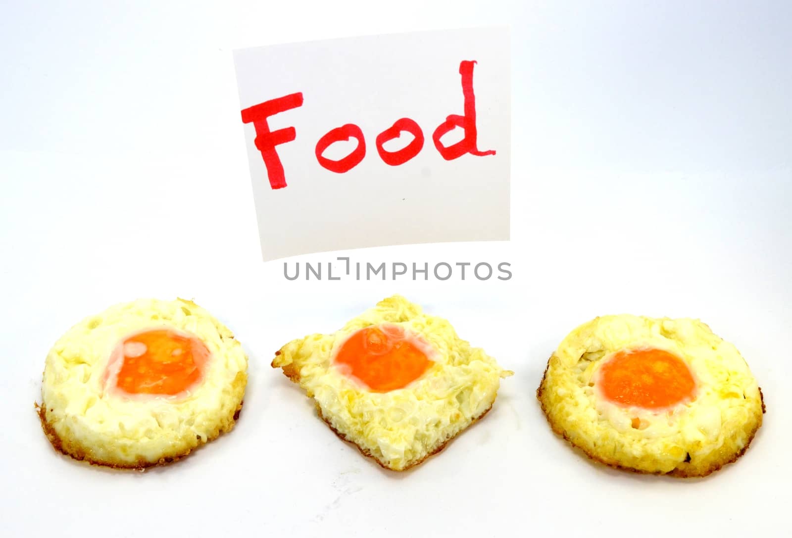 Egg trio on the plate with the food logo on a white background