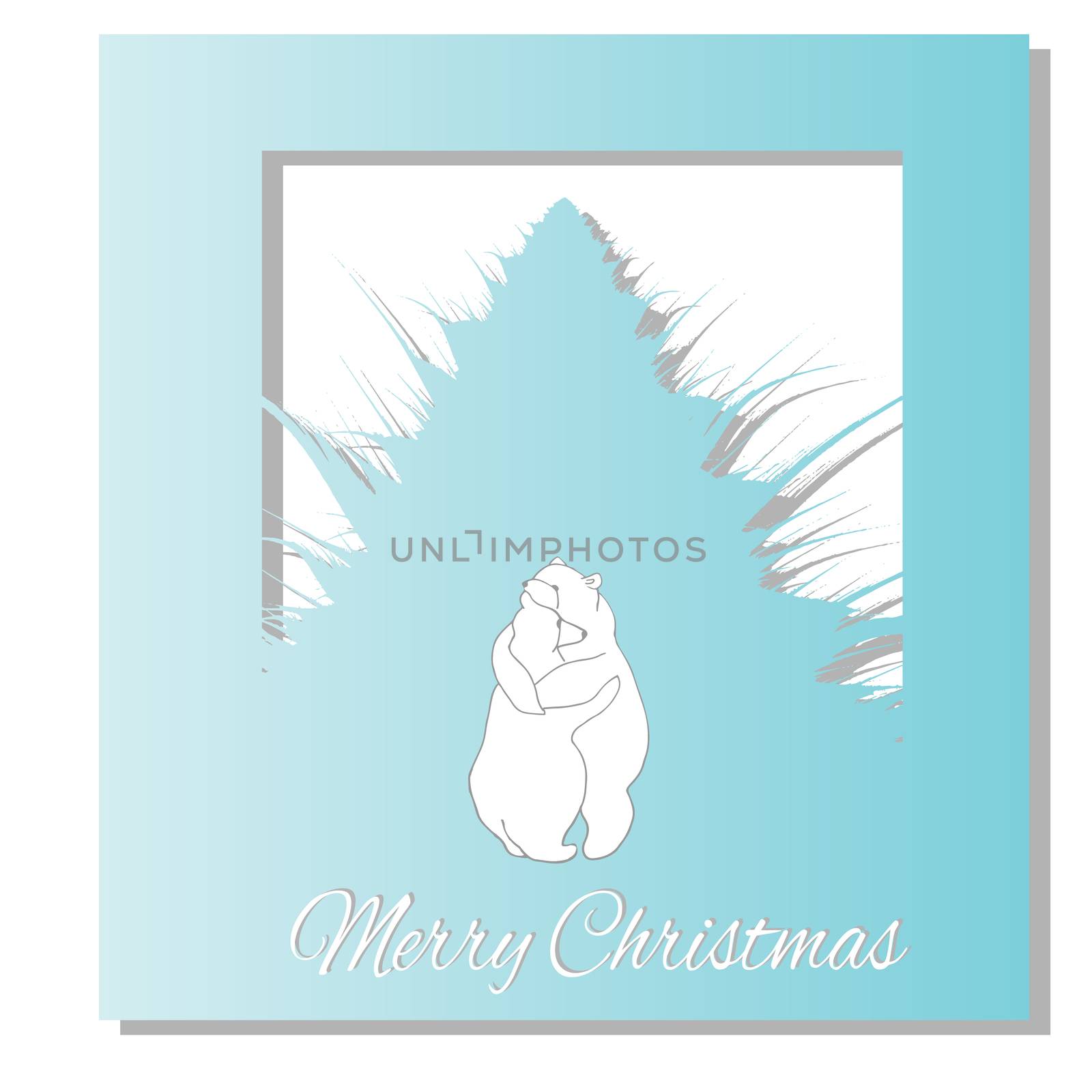 Happy New year, Happy Holidays grreting card. Two white bears hugging. Hand drawn Christmas Lettering. Vector Illustration