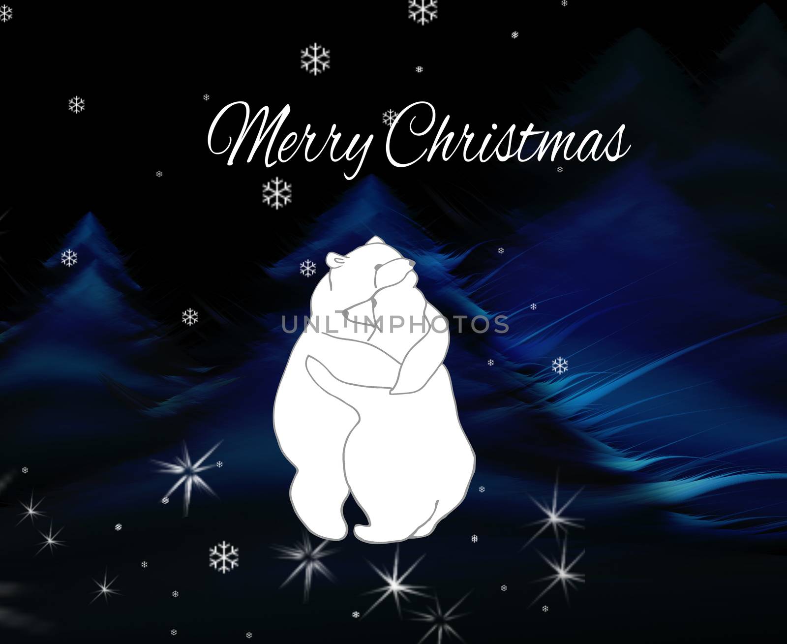 Greeting Christmas card. Greeting  card with two hugging bears. Happy Holidays grreting card