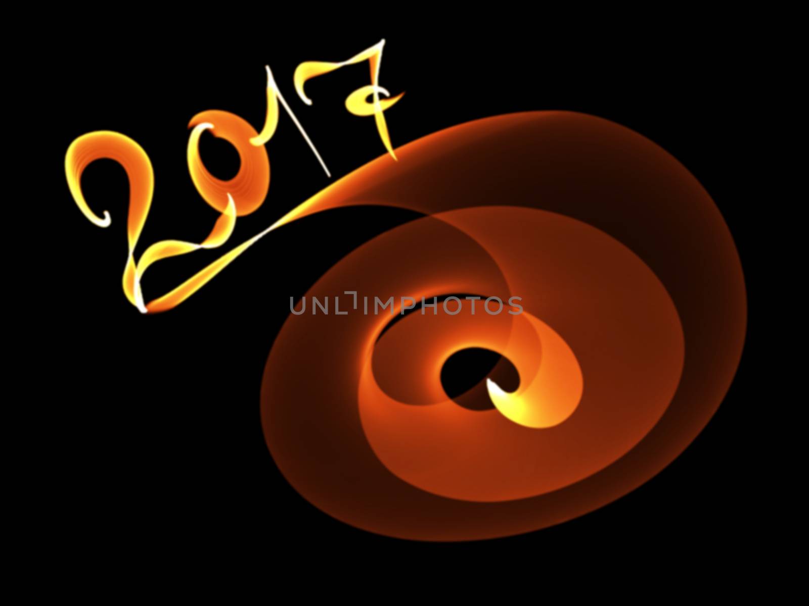 Happy new year 2017 isolated numbers lettering written with fire flame or smoke on black background.