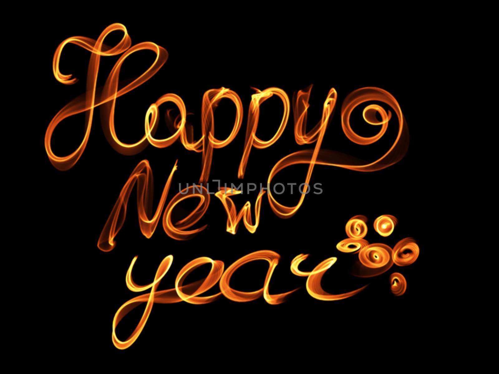 Happy new year isolated words lettering written with fire flame or smoke on black background by skrotov