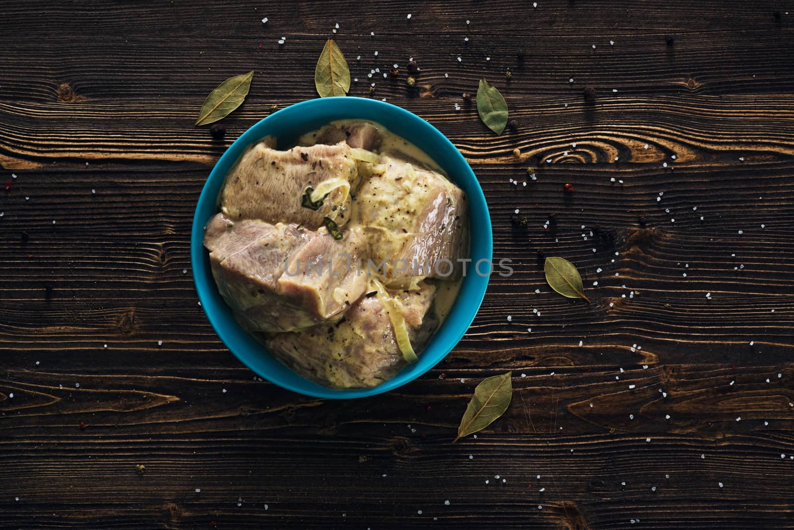 Marinating meat with spices and onion by kzen