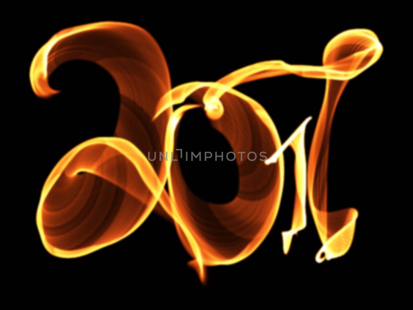 Happy new year 2017 isolated numbers lettering written with fire flame or smoke on black background.