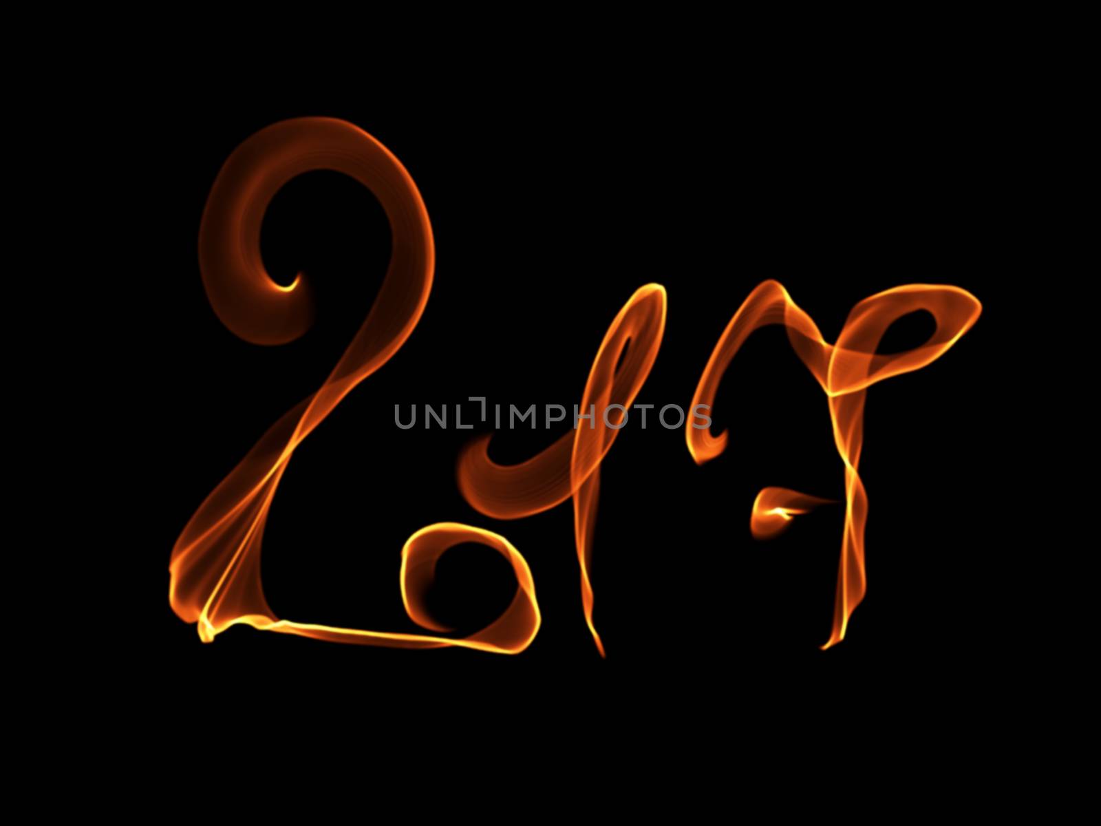 Happy new year 2017 isolated numbers lettering written with fire flame or smoke on black background by skrotov