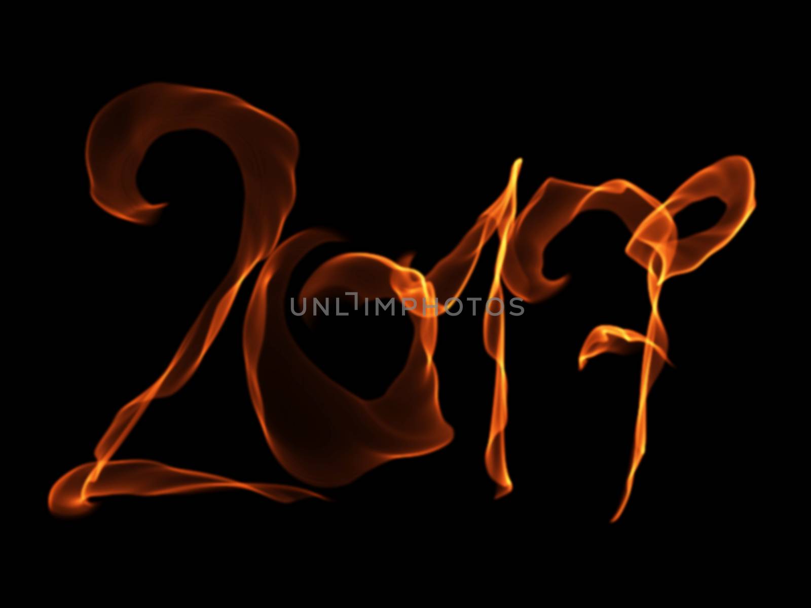 Happy new year 2017 isolated numbers lettering written with fire flame or smoke on black background by skrotov