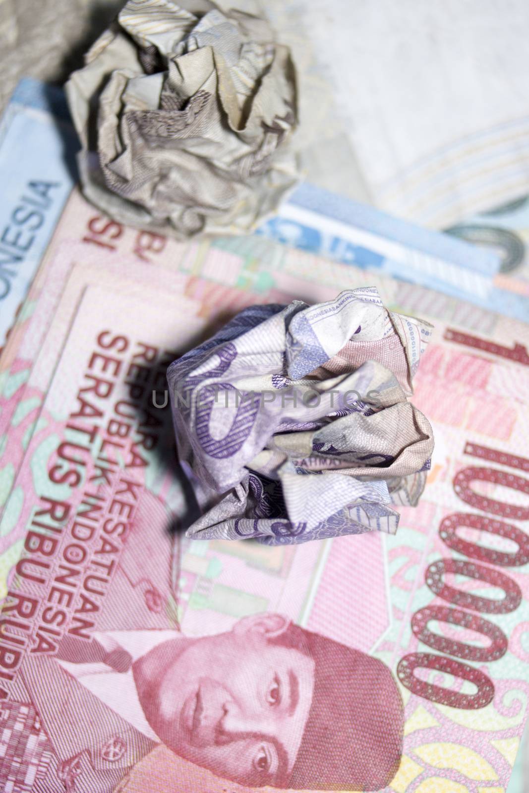 macro close up crumpled rupiah indonesia money detail