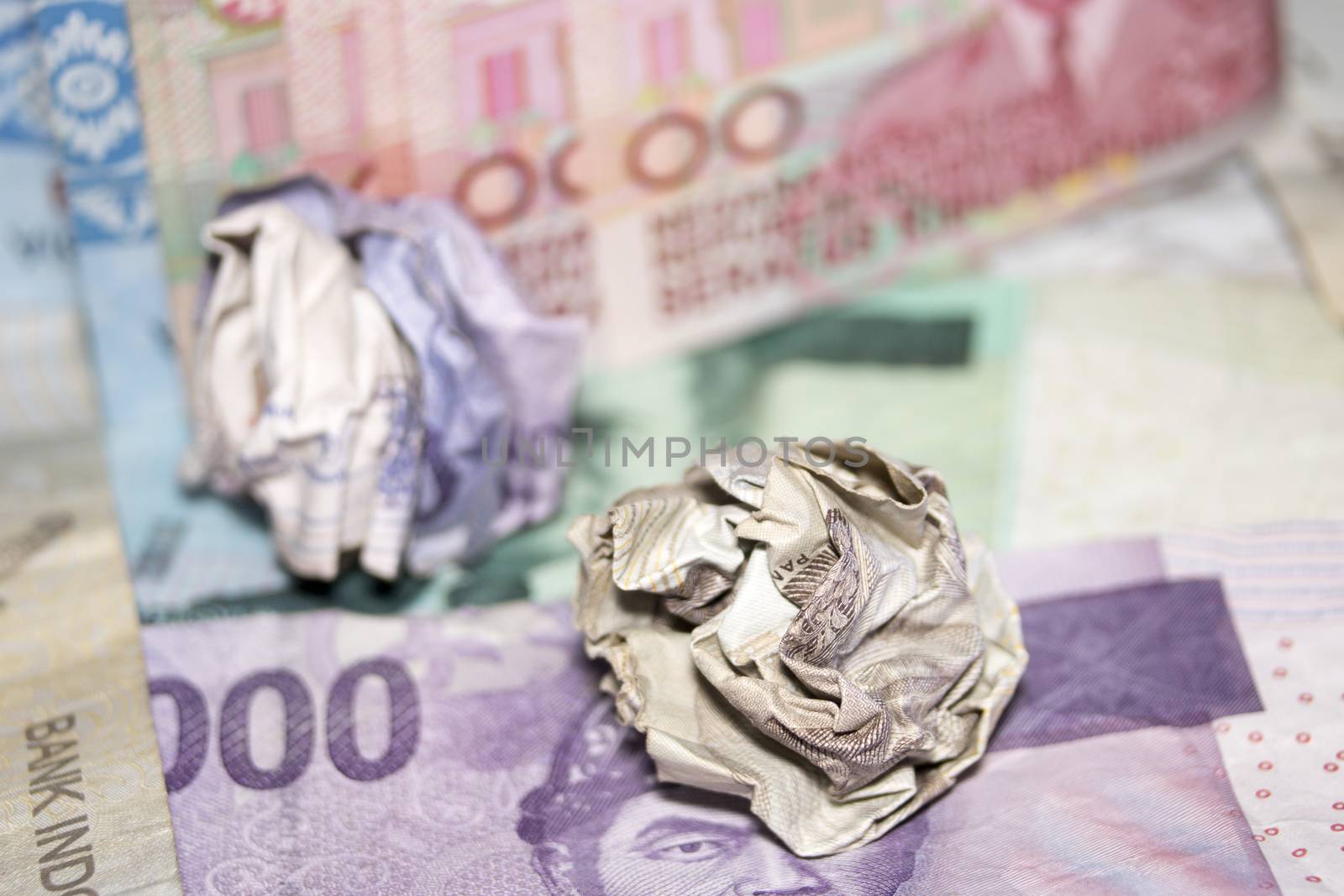 macro close up crumpled rupiah indonesia money detail