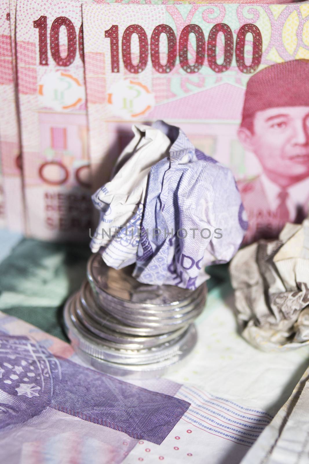 macro close up crumpled rupiah indonesia money by vector1st