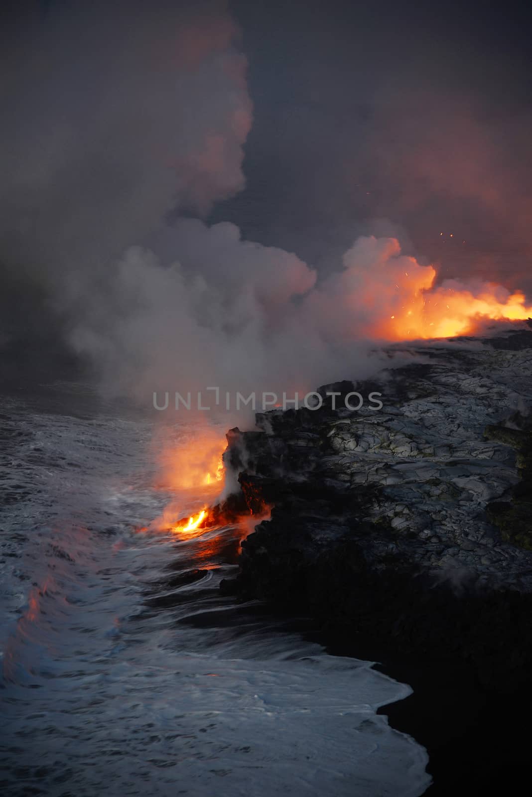 Lava entry to ocean at Big Island, Hawaii