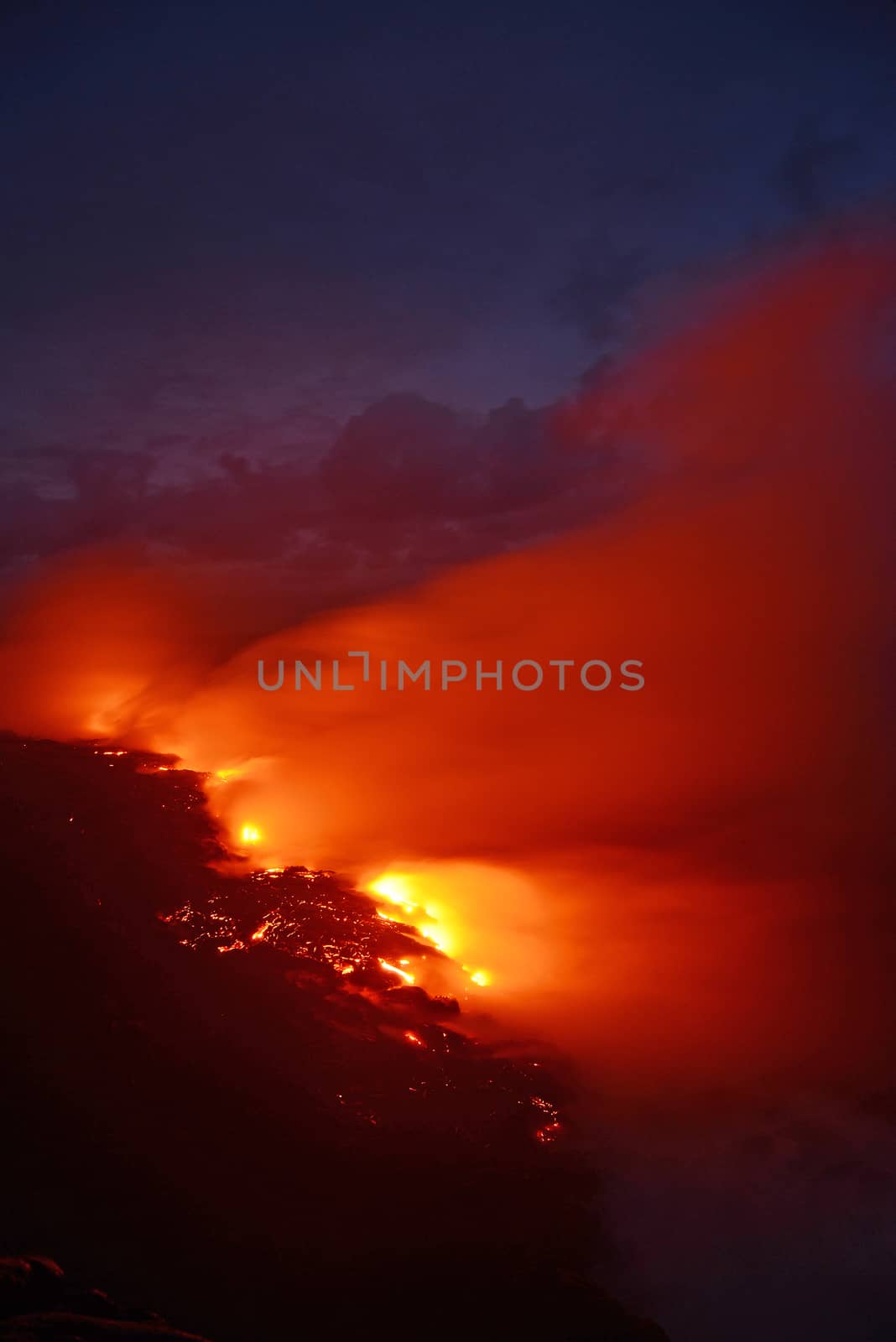 Lava flow at night from Big Island, Hawaii