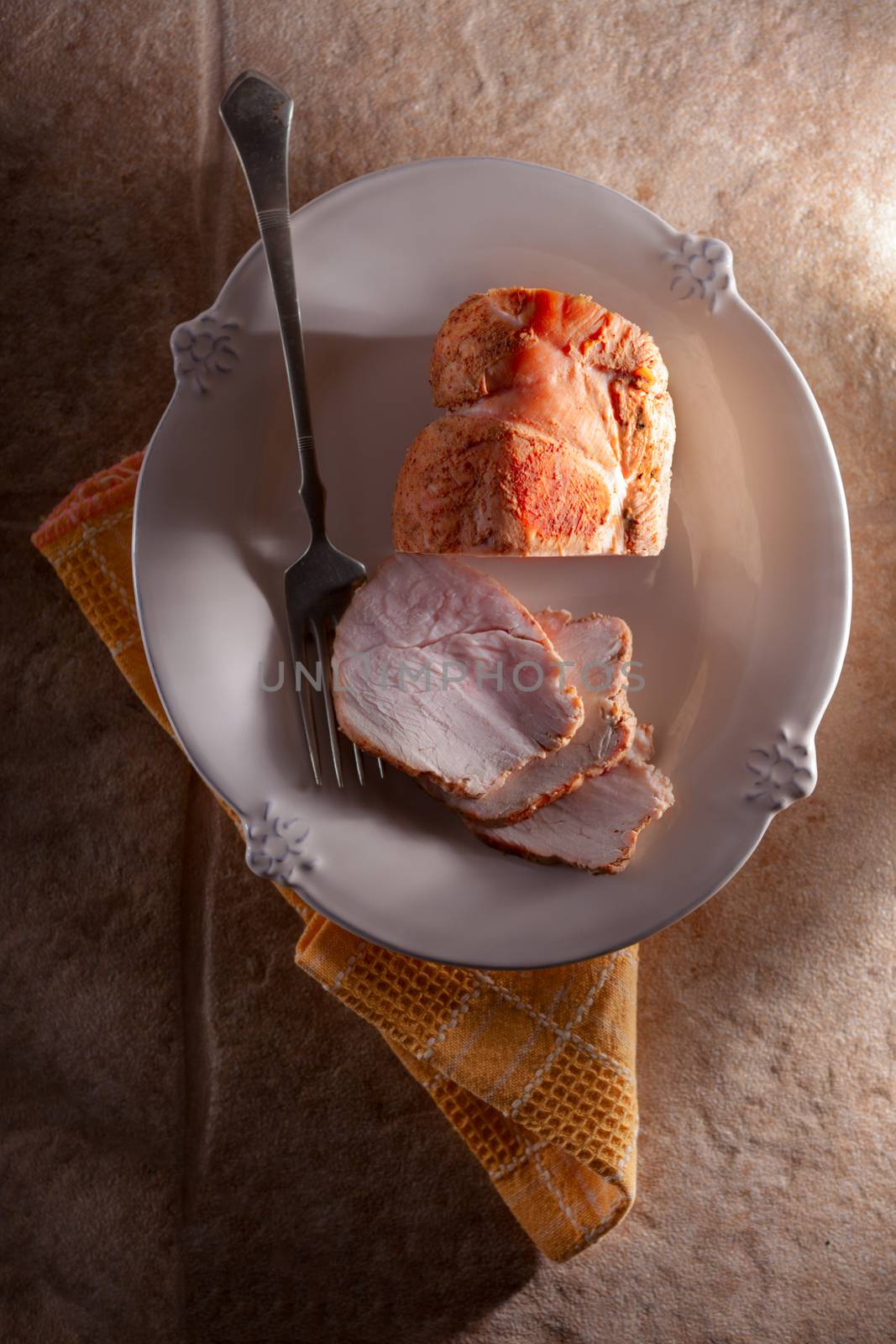 Turkey Breast Roasted And Sliced on the plate