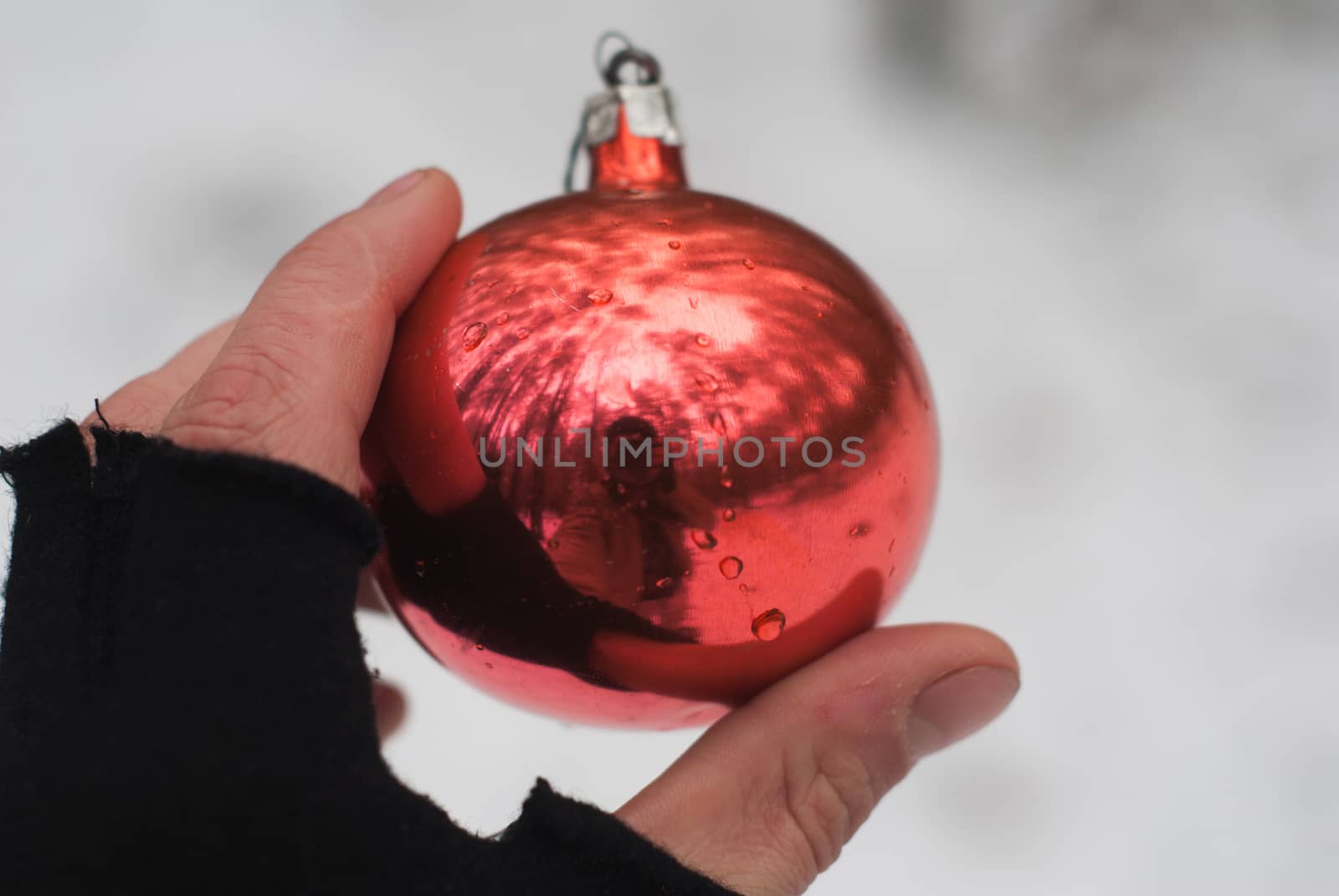 hand in glove holding a red ball, on a white background