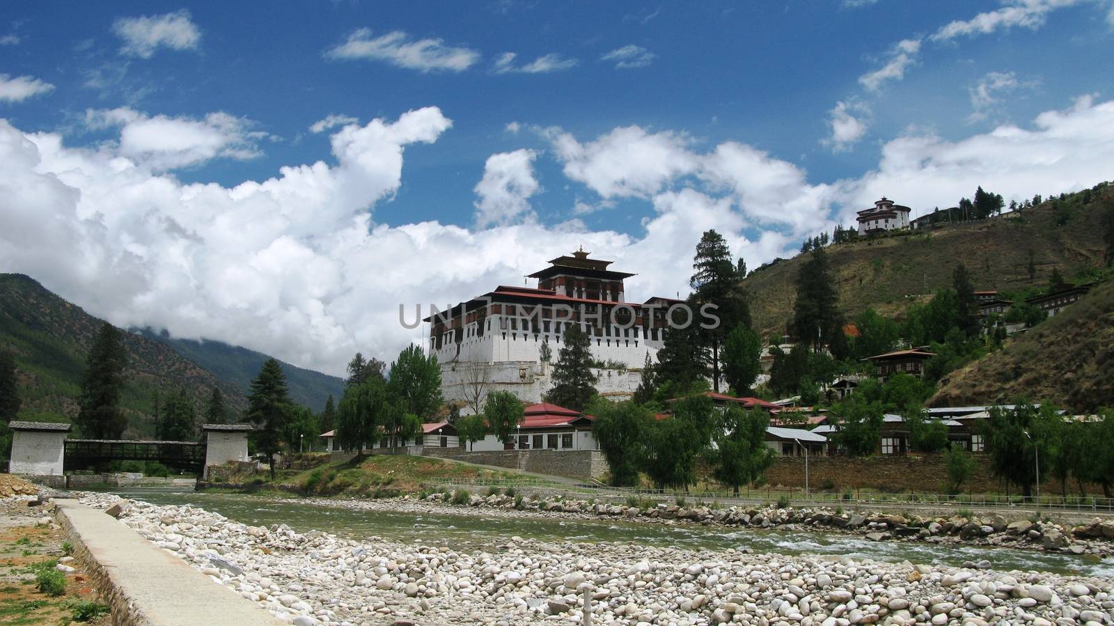 Landscape with Rinpung Dzong in Paro, Bhutan