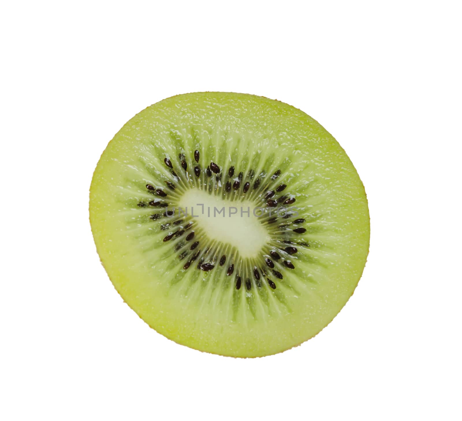 Cross section of ripe kiwi isolated on white background