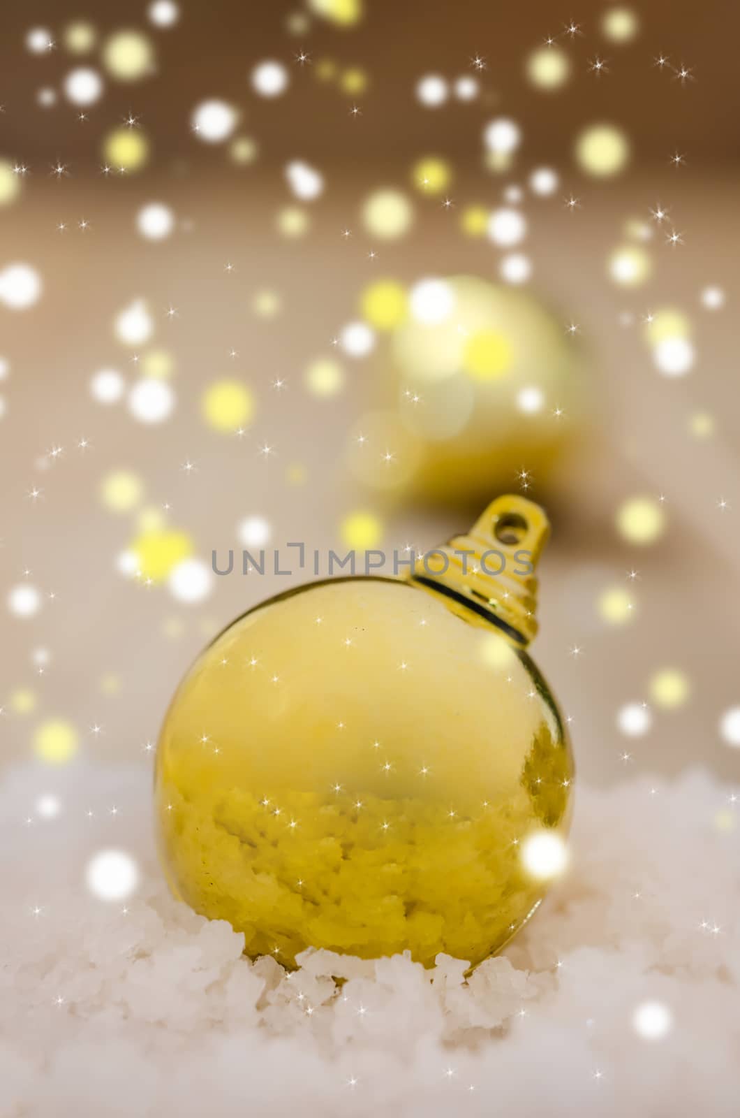 Christmas Decoration With Snow Over Wooden Background