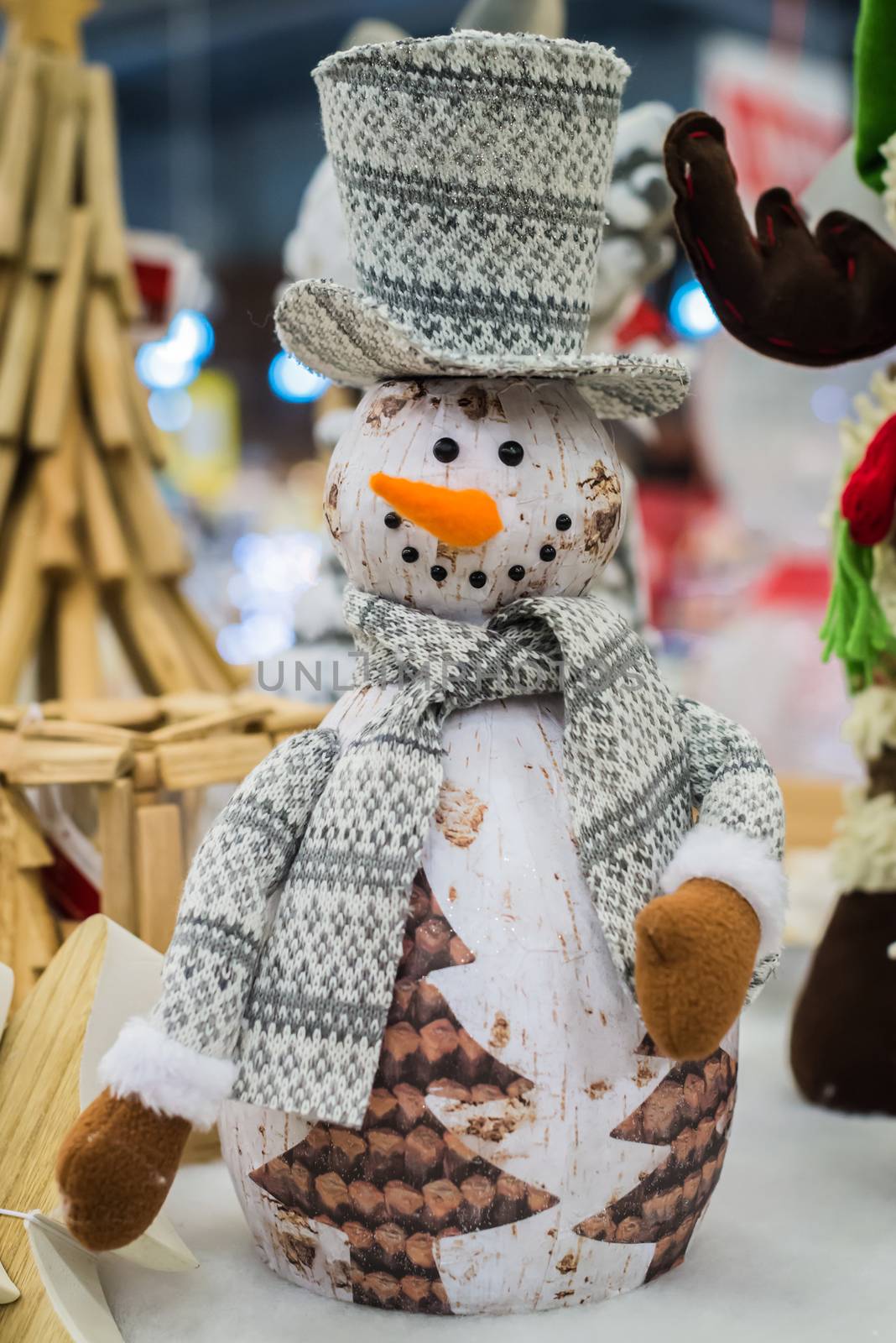 Christmas decorations on a Christmas tree. Christmas decorations like Snowman