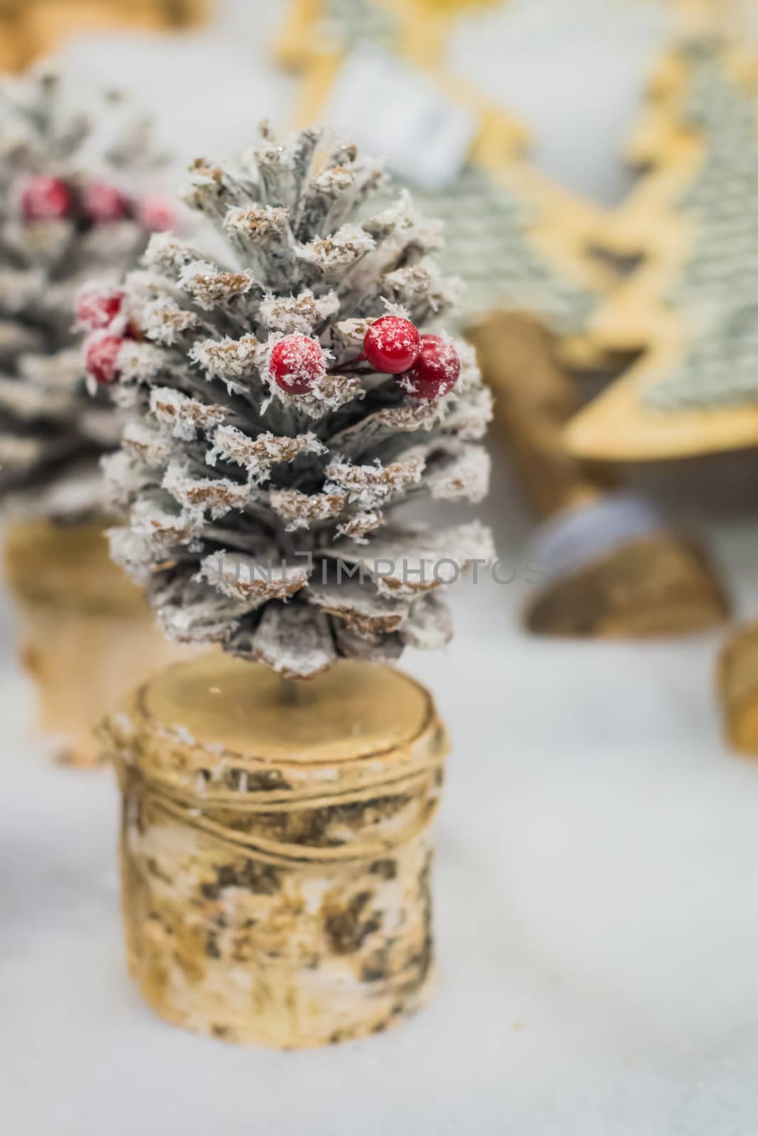 Christmas decorations on a Christmas tree. Christmas decorations similar to the cone