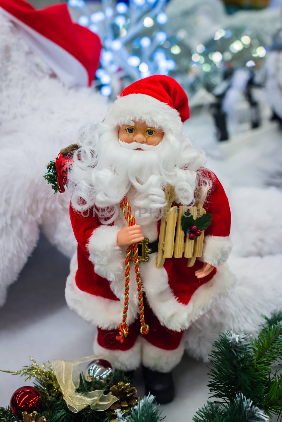 Christmas decorations on a Christmas tree. Christmas decorations like Santa Claus