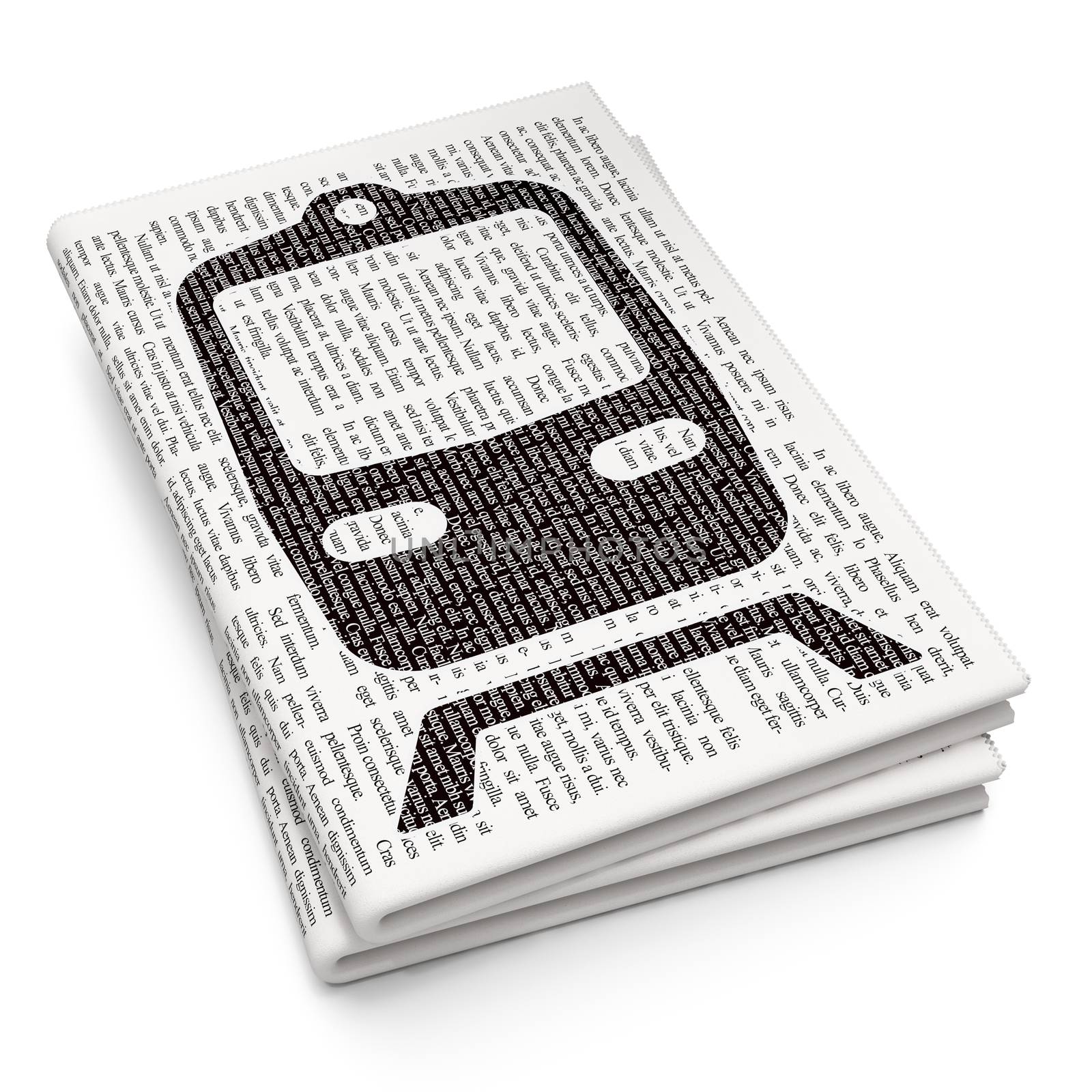 Vacation concept: Pixelated black Train icon on Newspaper background, 3D rendering